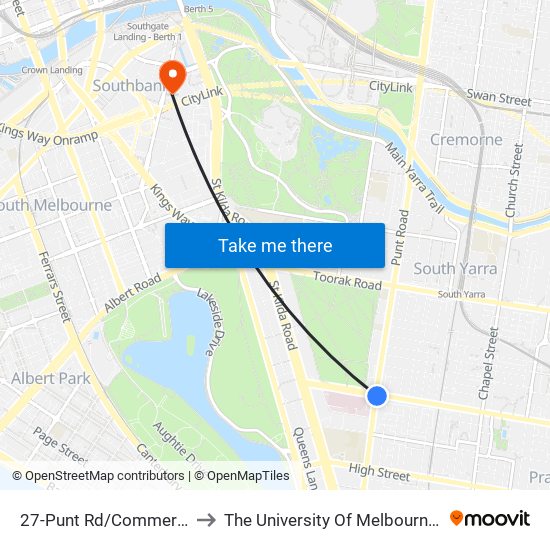 27-Punt Rd/Commercial Rd (Prahran) to The University Of Melbourne Southbank Campus map