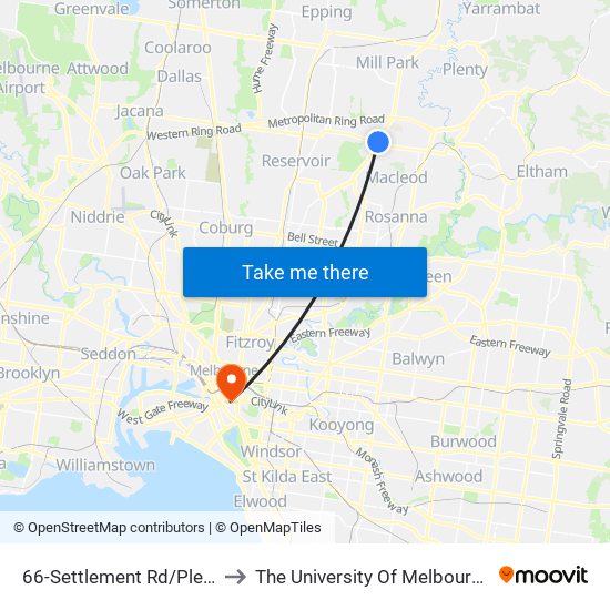 66-Settlement Rd/Plenty Rd (Bundoora) to The University Of Melbourne Southbank Campus map