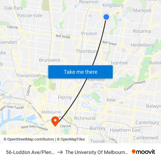 56-Loddon Ave/Plenty Rd (Reservoir) to The University Of Melbourne Southbank Campus map