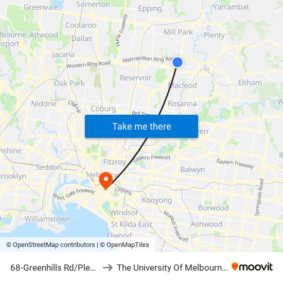 68-Greenhills Rd/Plenty Rd (Bundoora) to The University Of Melbourne Southbank Campus map