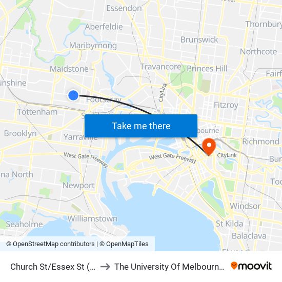 Church St/Essex St (West Footscray) to The University Of Melbourne Southbank Campus map