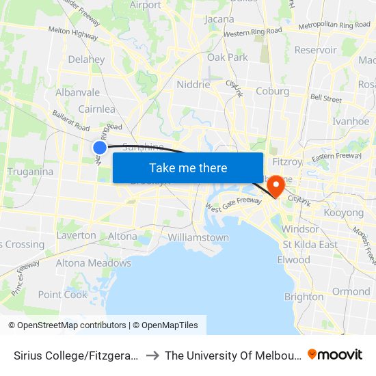 Sirius College/Fitzgerald Rd (Sunshine West) to The University Of Melbourne Southbank Campus map