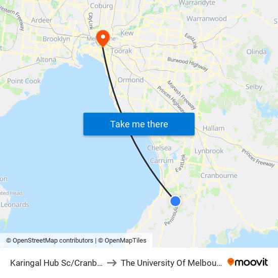 Karingal Hub Sc/Cranbourne Rd (Frankston) to The University Of Melbourne Southbank Campus map