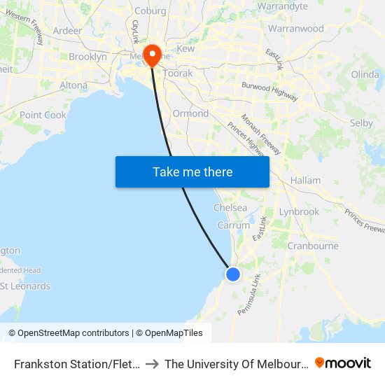 Frankston Station/Fletcher Rd (Frankston) to The University Of Melbourne Southbank Campus map