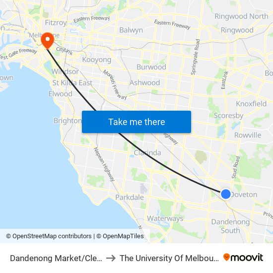 Dandenong Market/Cleeland St (Dandenong) to The University Of Melbourne Southbank Campus map