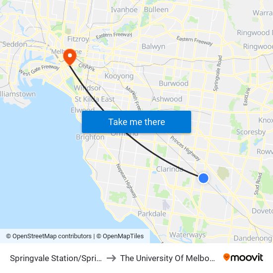 Springvale Station/Springvale Rd (Springvale) to The University Of Melbourne Southbank Campus map