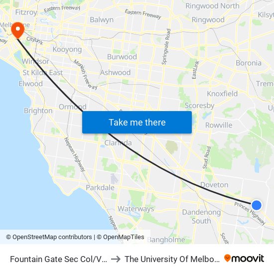 Fountain Gate Sec Col/Victoria Rd (Narre Warren) to The University Of Melbourne Southbank Campus map