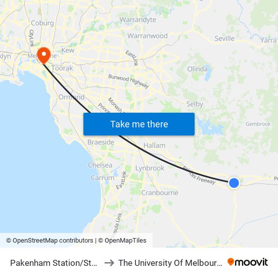 Pakenham Station/Station St (Pakenham) to The University Of Melbourne Southbank Campus map