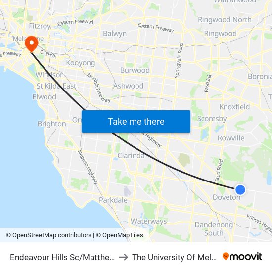 Endeavour Hills Sc/Matthew Flinders Ave (Endeavour Hills) to The University Of Melbourne Southbank Campus map