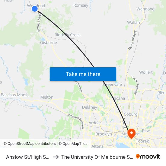 Anslow St/High St (Woodend) to The University Of Melbourne Southbank Campus map