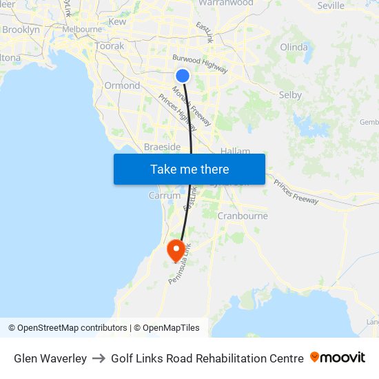 Glen Waverley to Golf Links Road Rehabilitation Centre map
