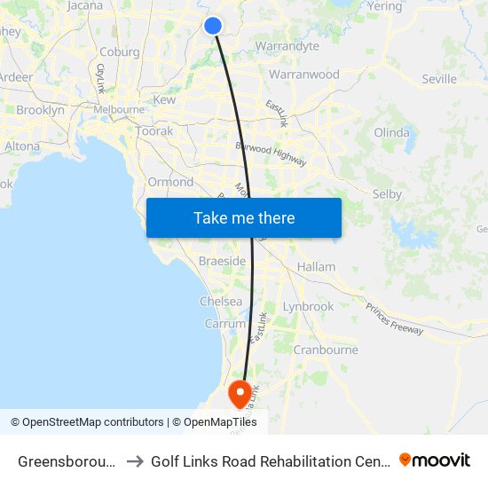 Greensborough to Golf Links Road Rehabilitation Centre map