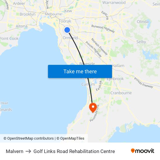 Malvern to Golf Links Road Rehabilitation Centre map