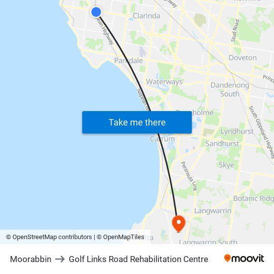 Moorabbin to Golf Links Road Rehabilitation Centre map