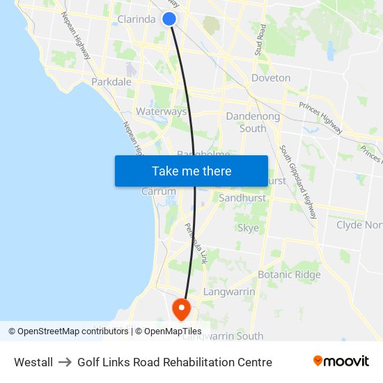 Westall to Golf Links Road Rehabilitation Centre map