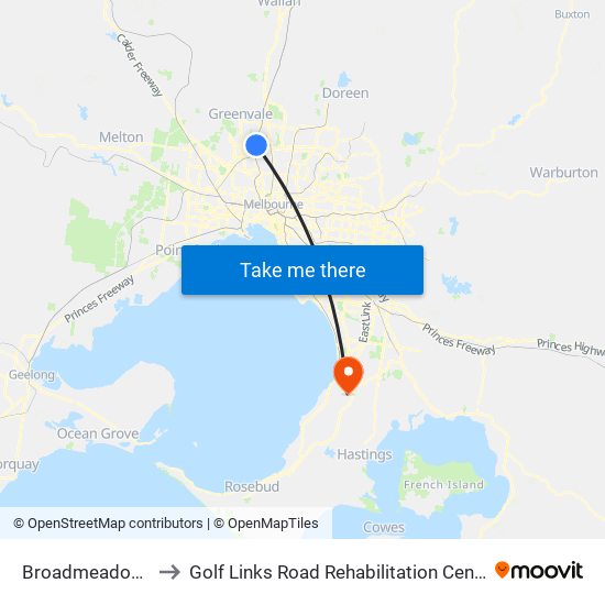 Broadmeadows to Golf Links Road Rehabilitation Centre map