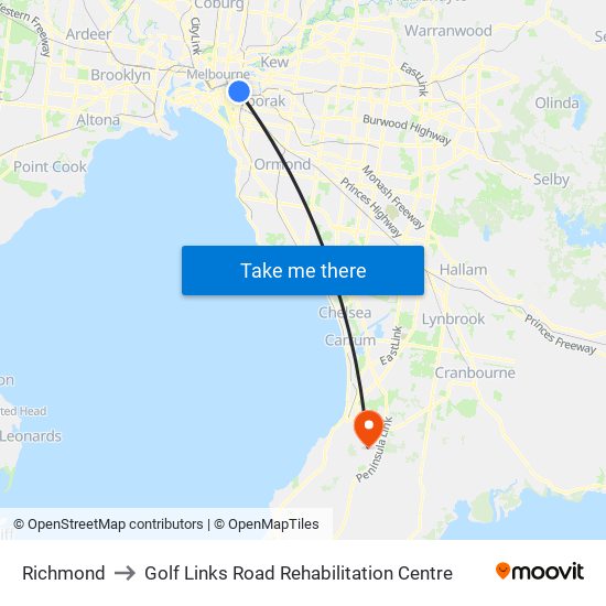 Richmond to Golf Links Road Rehabilitation Centre map