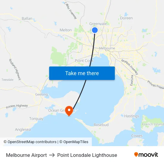 Melbourne Airport to Point Lonsdale Lighthouse map