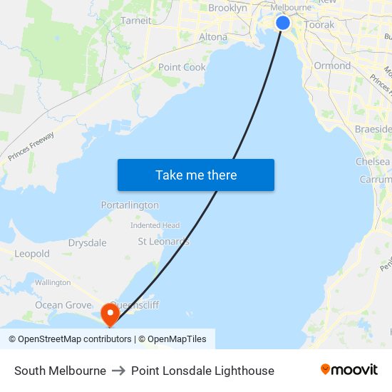 South Melbourne to Point Lonsdale Lighthouse map