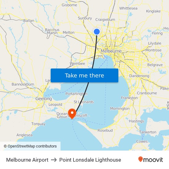 Melbourne Airport to Point Lonsdale Lighthouse map