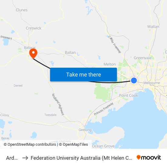 Ardeer to Federation University Australia (Mt Helen Campus) map