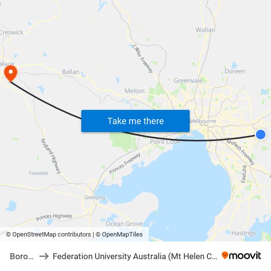 Boronia to Federation University Australia (Mt Helen Campus) map