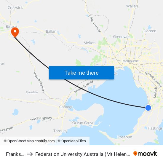 Frankston to Federation University Australia (Mt Helen Campus) map