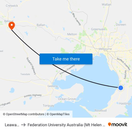 Leawarra to Federation University Australia (Mt Helen Campus) map