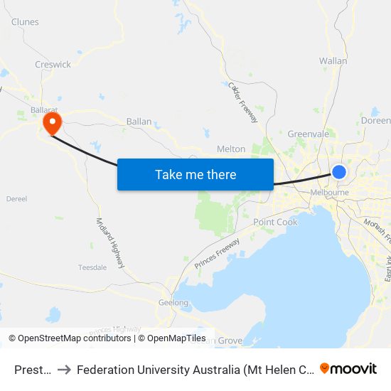 Preston to Federation University Australia (Mt Helen Campus) map