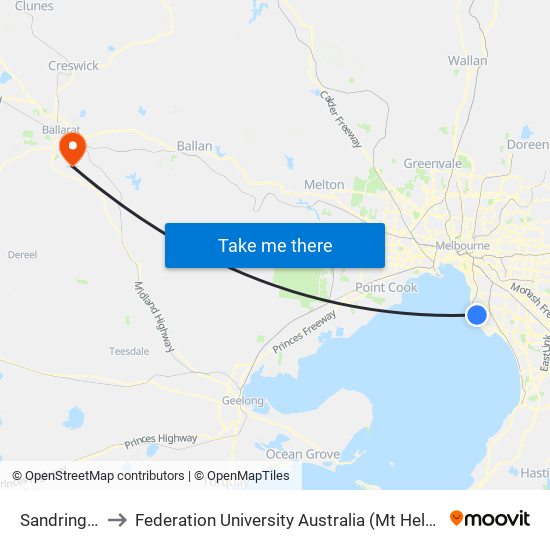 Sandringham to Federation University Australia (Mt Helen Campus) map