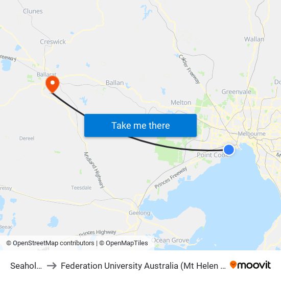 Seaholme to Federation University Australia (Mt Helen Campus) map