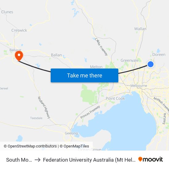 South Morang to Federation University Australia (Mt Helen Campus) map