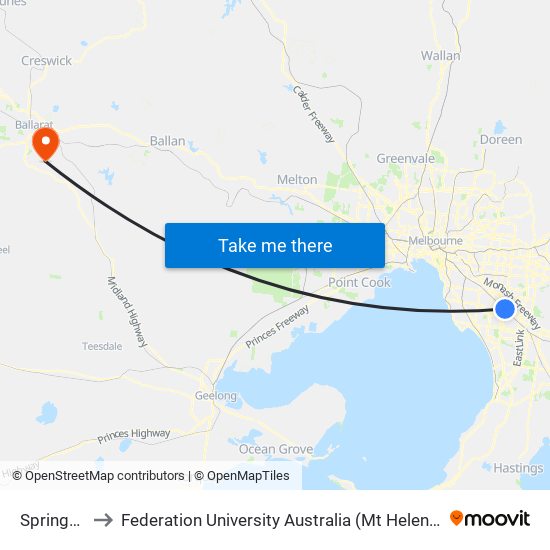 Springvale to Federation University Australia (Mt Helen Campus) map