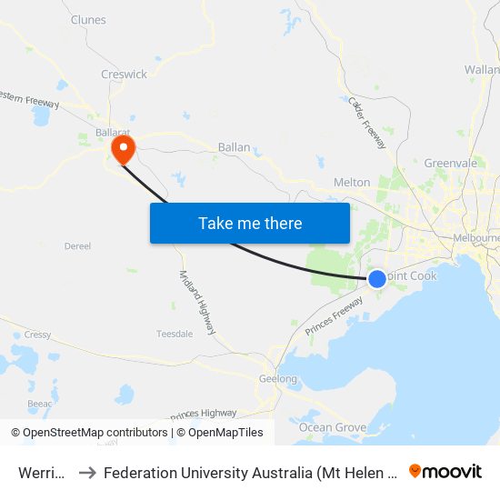 Werribee to Federation University Australia (Mt Helen Campus) map