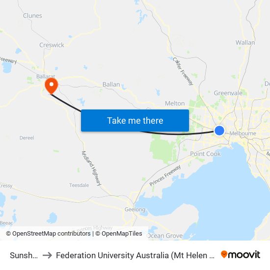 Sunshine to Federation University Australia (Mt Helen Campus) map