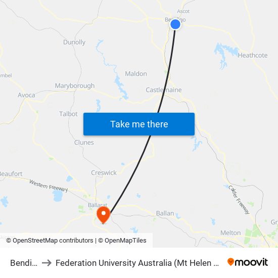 Bendigo to Federation University Australia (Mt Helen Campus) map