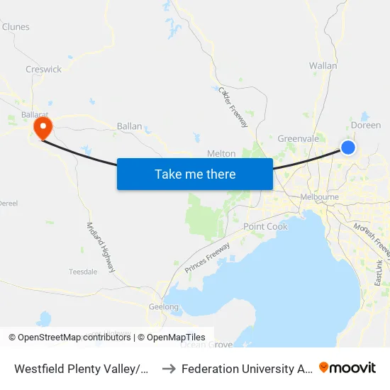 Westfield Plenty Valley/Mcdonalds Rd to Federation University Australia (Mt Helen Campus) map