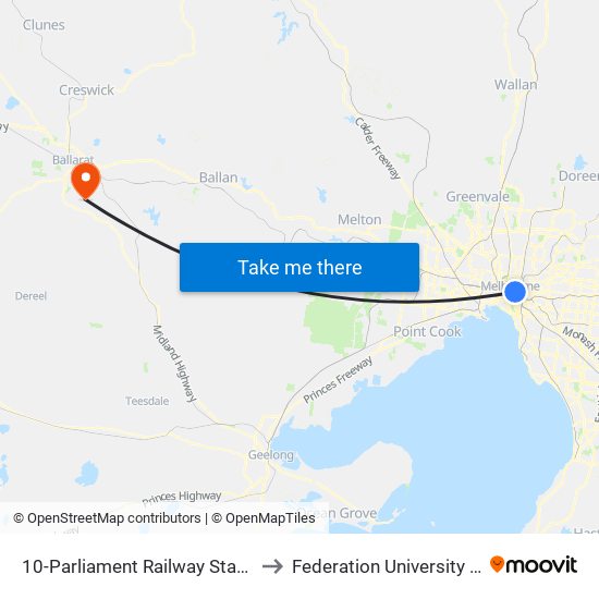 10-Parliament Railway Station/Macarthur St (East Melbourne) to Federation University Australia (Mt Helen Campus) map