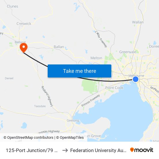 125-Port Junction/79 Whiteman St (Southbank) to Federation University Australia (Mt Helen Campus) map