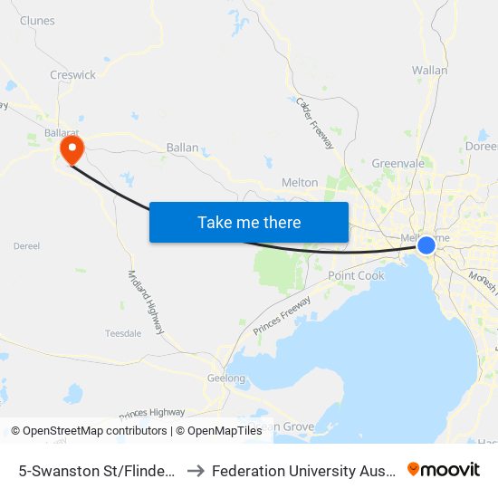 5-Swanston St/Flinders St (Melbourne City) to Federation University Australia (Mt Helen Campus) map