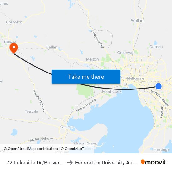 72-Lakeside Dr/Burwood Hwy (Burwood East) to Federation University Australia (Mt Helen Campus) map