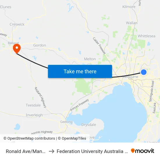 Ronald Ave/Manningham Rd to Federation University Australia (Mt Helen Campus) map