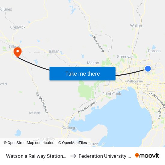 Watsonia Railway Station/Greensborough Hwy (Watsonia) to Federation University Australia (Mt Helen Campus) map