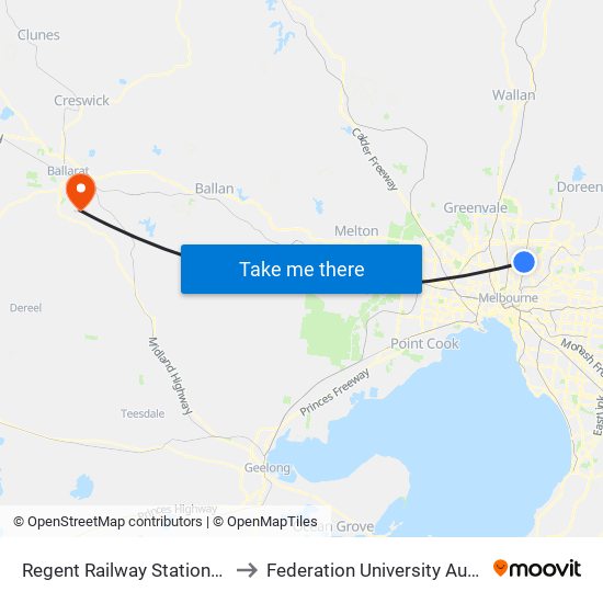 Regent Railway Station/Robinson Rd (Reservoir) to Federation University Australia (Mt Helen Campus) map