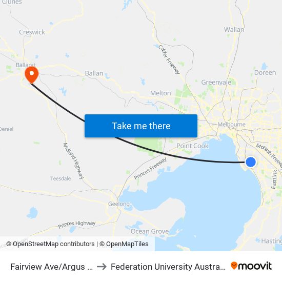 Fairview Ave/Argus St (Cheltenham) to Federation University Australia (Mt Helen Campus) map