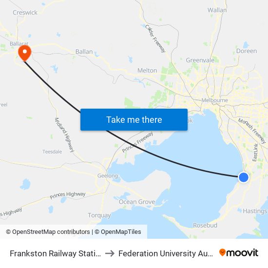 Frankston Railway Station/Young St (Frankston) to Federation University Australia (Mt Helen Campus) map