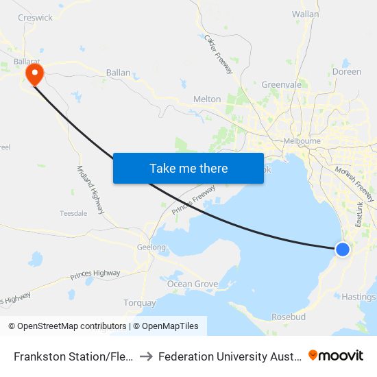 Frankston Station/Fletcher Rd (Frankston) to Federation University Australia (Mt Helen Campus) map