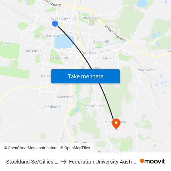Stockland Sc/Gillies St N (Wendouree) to Federation University Australia (Mt Helen Campus) map