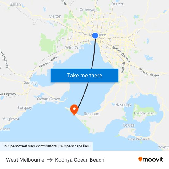 West Melbourne to Koonya Ocean Beach map