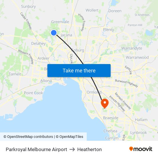 Parkroyal Melbourne Airport to Heatherton map